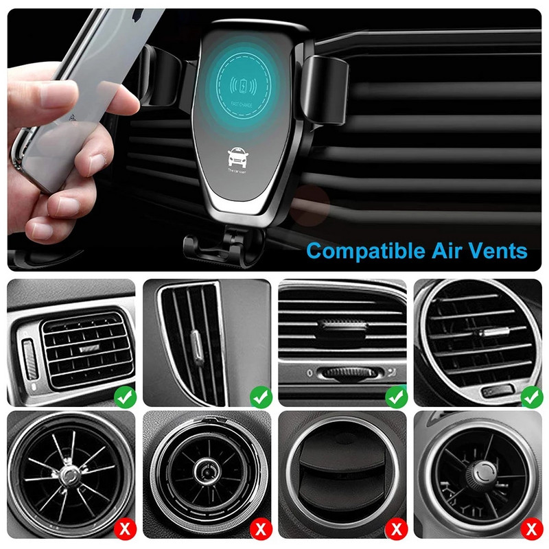30W Qi bežični brzi punjač Otvor za ventilaciju u automobilu Držač za mobitel Stalak za punjenje za IPhone 14 13 12 11 Pro Max Xiaomi Samsung