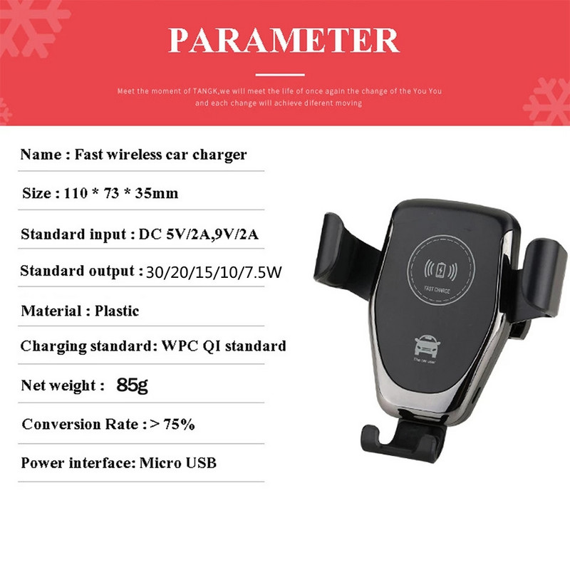 30W Qi bežični brzi punjač Otvor za ventilaciju u automobilu Držač za mobitel Stalak za punjenje za IPhone 14 13 12 11 Pro Max Xiaomi Samsung