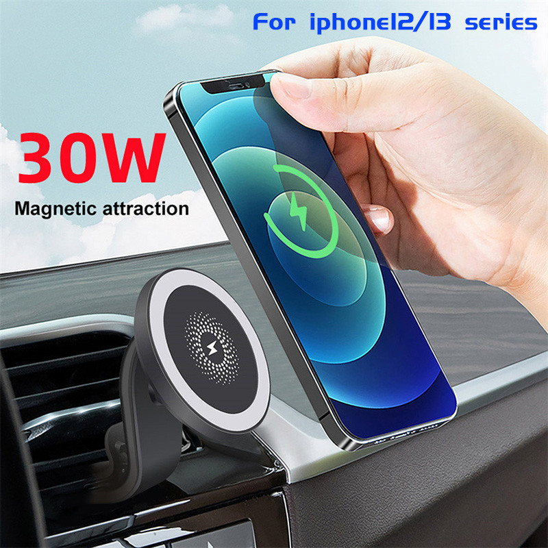 30W magnetski bežični punjači Stalak za ventilacijski otvor za automobil Držač telefona Stanica za brzo punjenje za magsafing iPhone Pro Max QI punjač