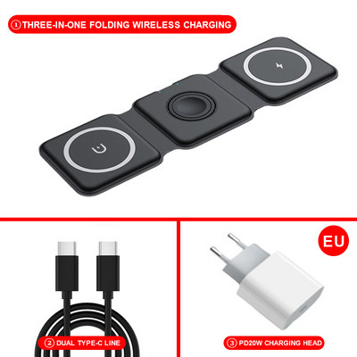 3 u 1 sklopivi magnetski bežični punjač za iPhone 14 13 12 Pro Max Mini 11 prijenosno brzo punjenje za Apple Watch 7 Airpods 3
