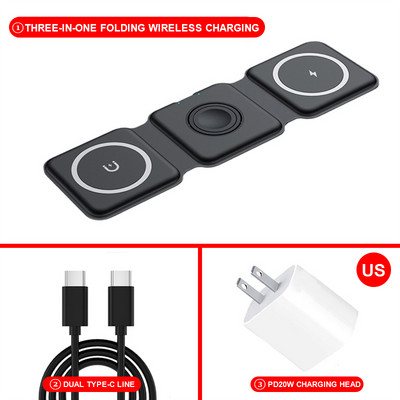 3 u 1 sklopivi magnetski bežični punjač za iPhone 14 13 12 Pro Max Mini 11 prijenosno brzo punjenje za Apple Watch 7 Airpods 3