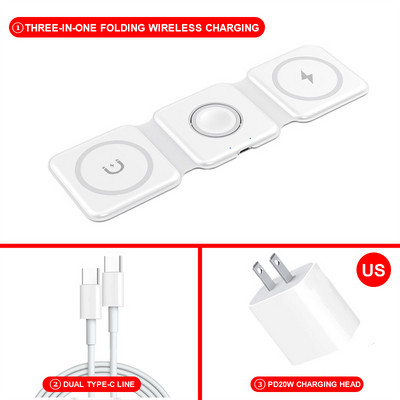 3 u 1 sklopivi magnetski bežični punjač za iPhone 14 13 12 Pro Max Mini 11 prijenosno brzo punjenje za Apple Watch 7 Airpods 3