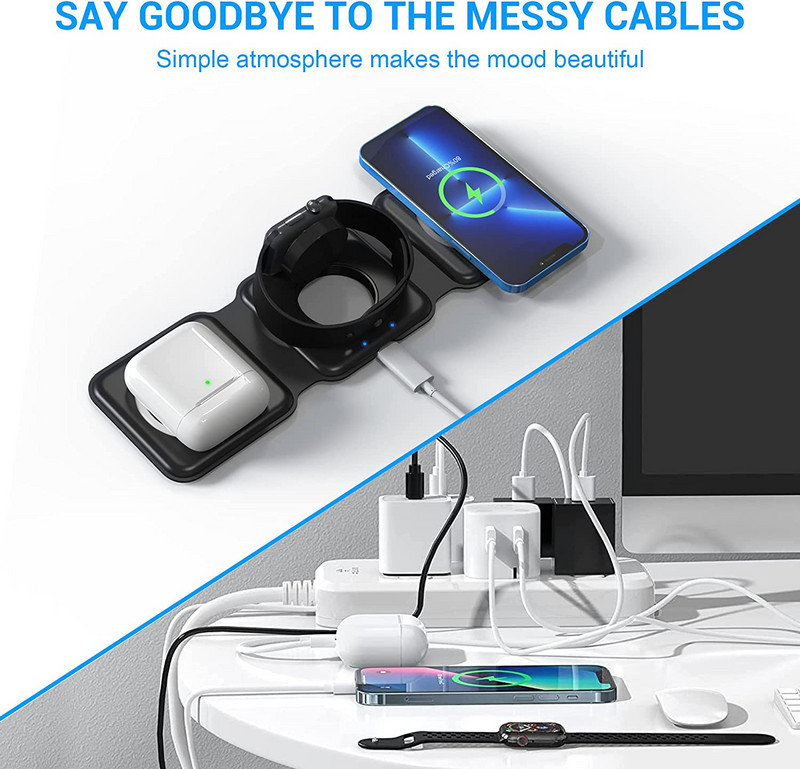 3 u 1 sklopivi magnetski bežični punjač za iPhone 14 13 12 Pro Max Mini 11 prijenosno brzo punjenje za Apple Watch 7 Airpods 3