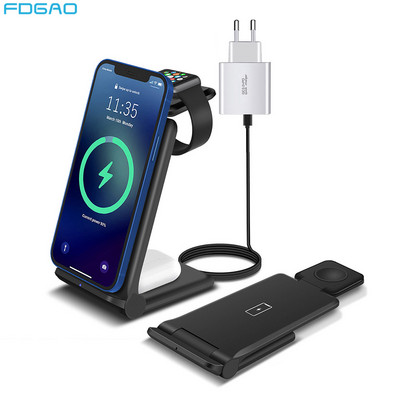 3 σε 1 ασύρματος φορτιστής 15 W για Samsung S20 S10 Fast Charging Dock Pad για IPhone 14 13 12 11 XS XR 8 Airpods Pro Apple Watch 7