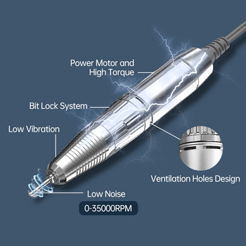 Ηλεκτρικό τρυπάνι νυχιών 35000RPM για νύχια με ακρυλικό τζελ με αντικαθιστώμενο φίλτρο συλλογής σκόνης νυχιών Professional Nail Salon