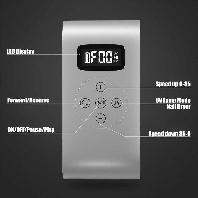 2 в 1 35000RPM Акумулаторна машина за нокти UV лампа Сушилня за нокти Машина за пробиване на нокти Електрическа пила за нокти LED дисплей Машина за маникюр