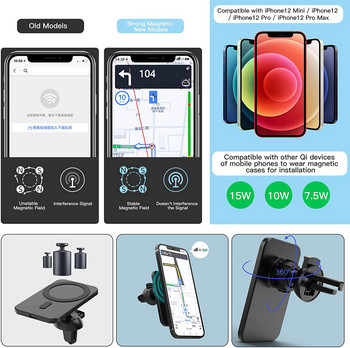 15W Μαγνητική ασύρματη βάση φορτιστή αυτοκινήτου για iPhone 12mini 12 Pro Max Magsafing Γρήγορη φόρτιση Ασύρματο φορτιστή Βάση τηλεφώνου αυτοκινήτου