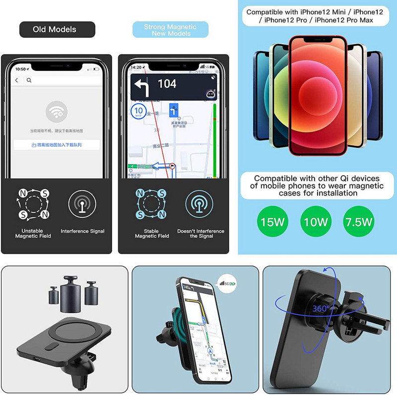 15 W mágneses vezeték nélküli autós töltőtartó iPhone 12mini 12 Pro Max Magsafing gyorstöltő vezeték nélküli töltő autós telefontartóhoz