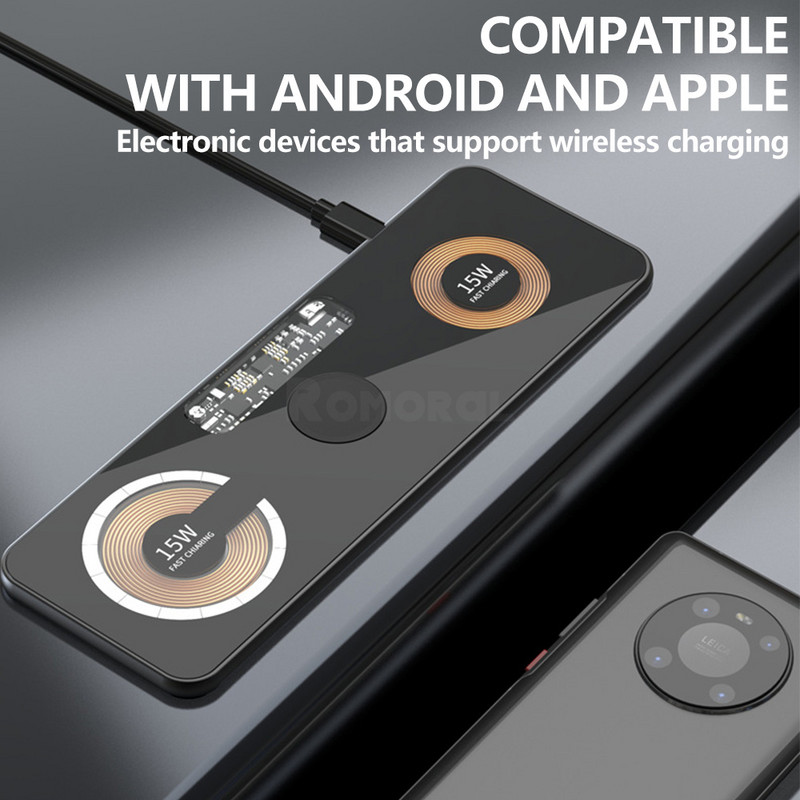 30W magnetski bežični punjač 3 u 1 stalak s dvostrukom podlogom od 15 W za iPhone 14 13 12 Pro/Airpod 3/iWatch 8 7 Transparent Qi brzi punjači