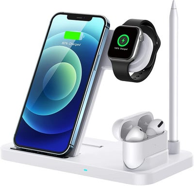 Vezeték nélküli töltő 4 az 1-ben állomás iPhone 13 12 11 Pro XS XR X 8 gyorstöltő dokkolóállványhoz Apple iWatch 6 AirPods ceruzához