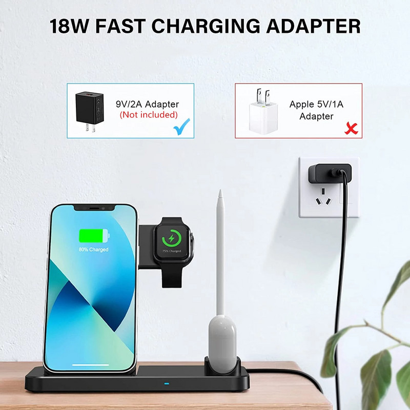 Vezeték nélküli töltő 4 az 1-ben állomás iPhone 13 12 11 Pro XS XR X 8 gyorstöltő dokkolóállványhoz Apple iWatch 6 AirPods ceruzához