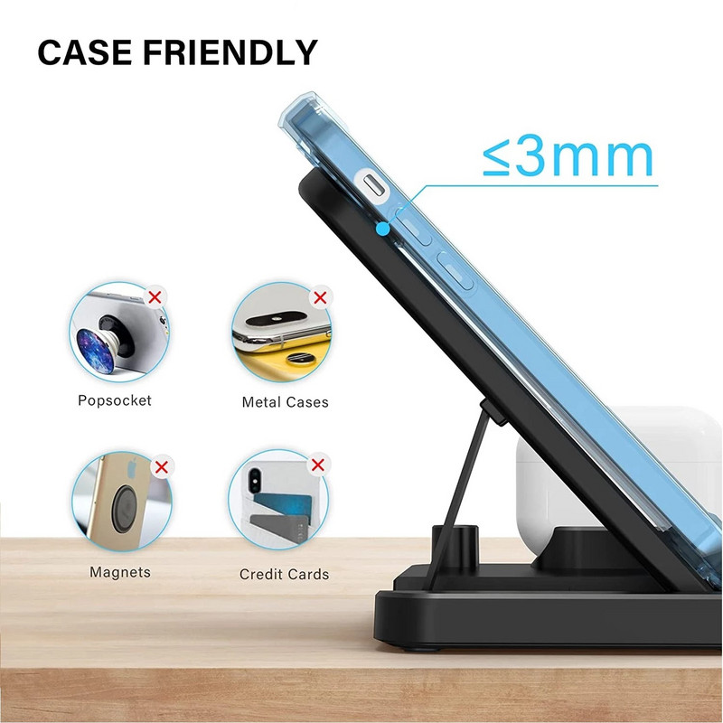 Vezeték nélküli töltő 4 az 1-ben állomás iPhone 13 12 11 Pro XS XR X 8 gyorstöltő dokkolóállványhoz Apple iWatch 6 AirPods ceruzához