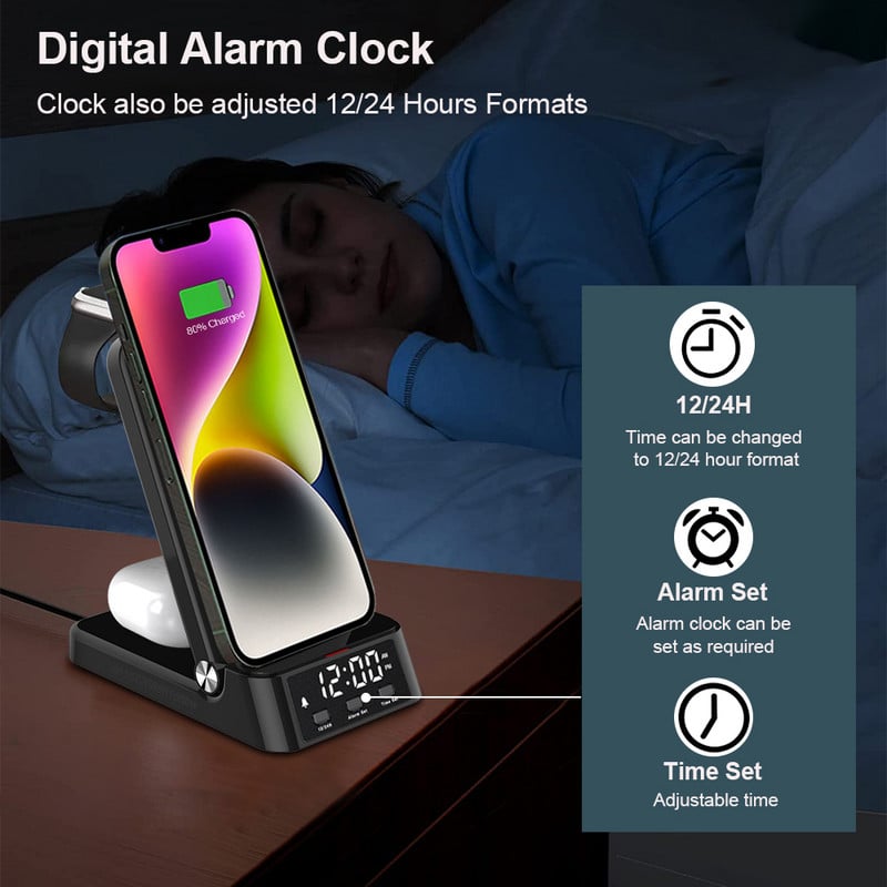 Bežični punjač za iPhone 14 13 12 Pro Max sklopivi 3 u 1 bežični punjač za Apple Watch 8/7 brzi punjač prijenosni