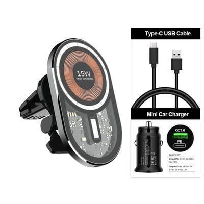 Magsafe držač za auto, bežični punjači u automobilu, punjač za iPhone 14 Plus 13 12 Pro Max, magnetsko postolje za punjenje telefona, 15 W Qi