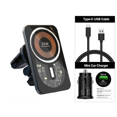 Magsafe držač za auto, bežični punjači u automobilu, punjač za iPhone 14 Plus 13 12 Pro Max, magnetsko postolje za punjenje telefona, 15 W Qi