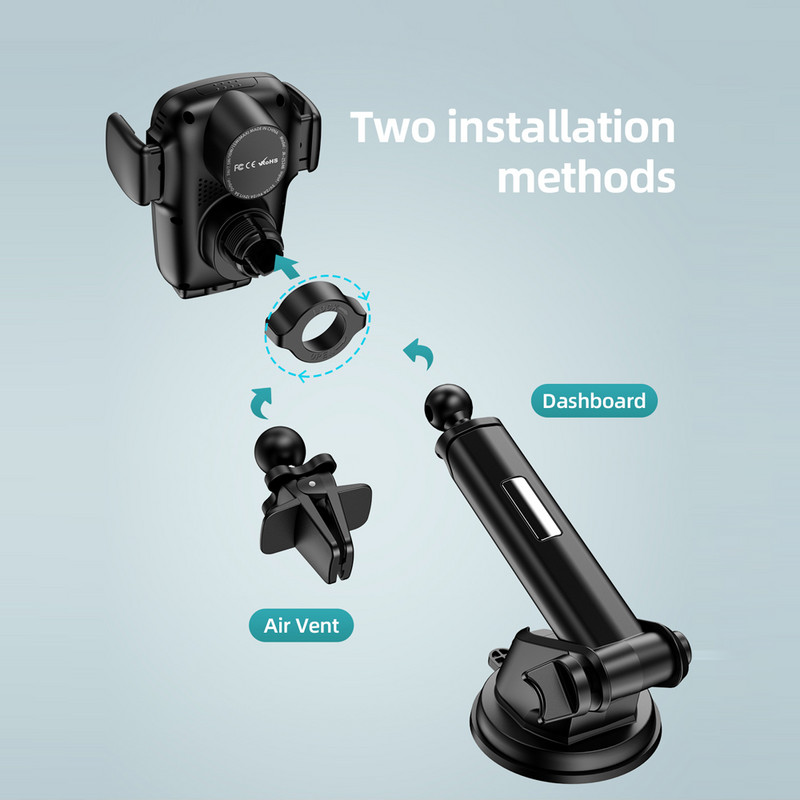 ACEFAST bežični punjač za automobil 15W Qi brzo punjenje, automatsko poravnavanje i automatsko stezanje, punjač za telefon, nadzorna ploča, ventilacijski otvor, držač vjetrobranskog stakla
