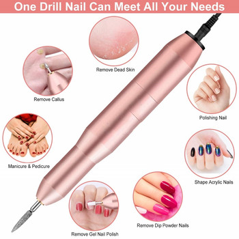 Electric Nail Drill Machine 20000 RPM Σετ μηχανής μανικιούρ USB Charging Mill Cutter for Manicure Nail File Pedicure Tools