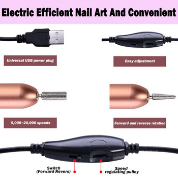 Electric Nail Drill Machine 20000 RPM Σετ μηχανής μανικιούρ USB Charging Mill Cutter for Manicure Nail File Pedicure Tools