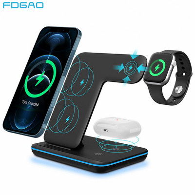FDGAO 20W bezvadu lādētājs iPhone 14 13 12 11 XS Max XR X 8 3 vienā ātrās uzlādes statīvs Apple Watch 8 7 SE 6 Airpods Pro