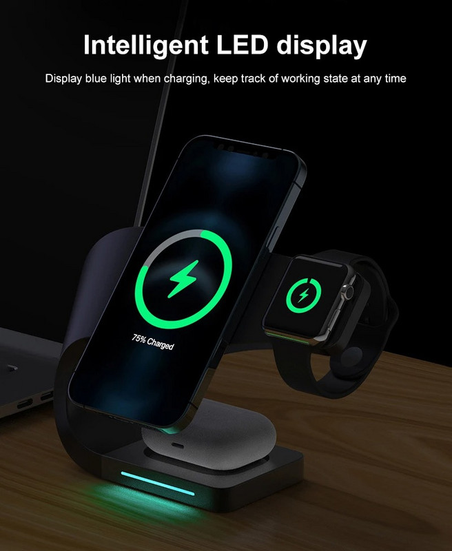 ALDNOAH 4 u 1 bežični punjač Dock Station za iPhone 12 11 XS XR X 8 telefone 15W brzo punjenje za Apple Watch AirPods Pro