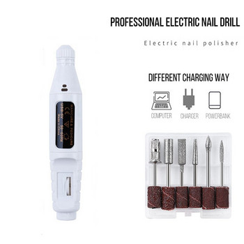 White Electric Nail Drills Kit Remove Polisher Manicure Pedicure 6 τεμ.