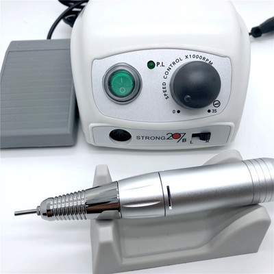 STRONG 207B Silver 65w Контролна кутия 35000rpm 120II дръжка Електрическа бормашина за нокти Полираща машина Комплект свредла за маникюр