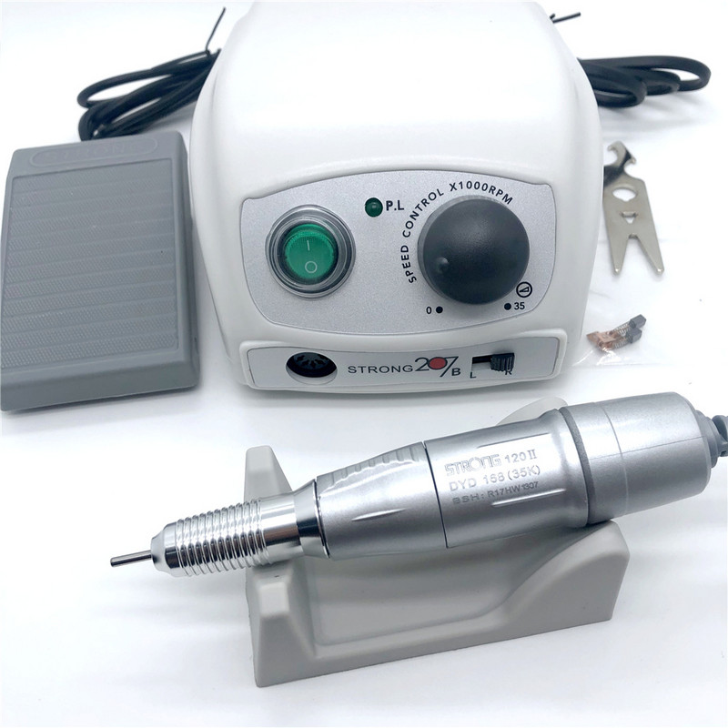 STRONG 207B ezüst 65w-os vezérlődoboz 35000rpm 120II fogantyús elektromos körömfúró lakkozó gép manikűr körömfúró készlet