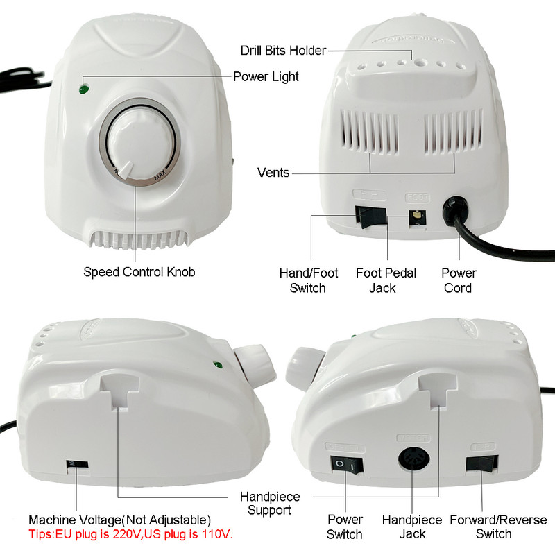 Mašinų manikiūras BT Marathon Control Box Champion-3 65W SDE H37L1 rankena 35000RPM elektrinis nagų gręžtuvas, nagų dildės įrangos rinkinys