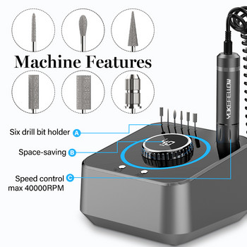 40000RPM Electric Nail Machine Profession Nail File Kit χαμηλών κραδασμών με λειτουργία μνήμης για ακρυλικό γυάλισμα νυχιών