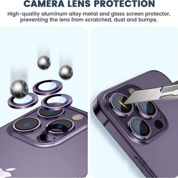 За IPhone 14 Pro Max Стъклен диамантен блестящ метален протектор за камера за IPhone 14 Pro Max Заден обектив Стъклен протектор за камера