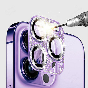 Bling Glitter Diamond Camera Protector за iPhone 14 13 12 11 Pro Max Mini 14 Plus Закалено стъкло, метален обектив на камерата Калъф
