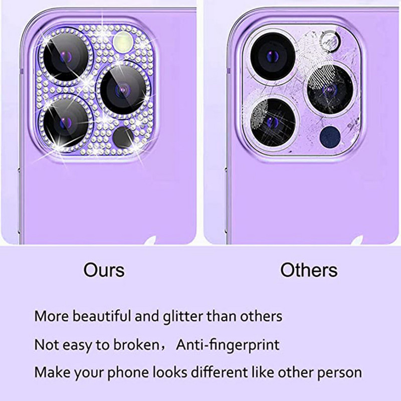 Bling Glitter Diamond kaamerakaitse iPhone 14 13 12 11 Pro Max Mini 14 Plus karastatud klaasist metallist kaamera objektiivi korpuse kate