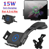 Qi automašīnas bezvadu lādētājs 15 W Automātiski nostiprinošs tālruņa stiprinājuma turētājs Samsung Galaxy Fold Fold2 Fold3 iPhone 13 Xiaomi Huawei Mate X