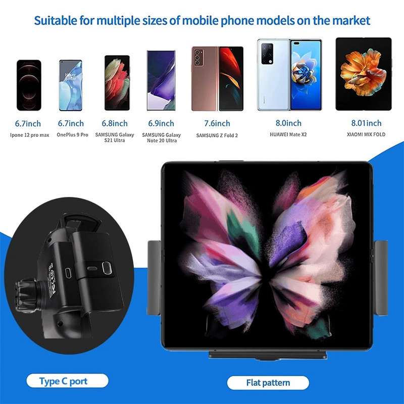 Qi automašīnas bezvadu lādētājs 15 W Automātiski nostiprinošs tālruņa stiprinājuma turētājs Samsung Galaxy Fold Fold2 Fold3 iPhone 13 Xiaomi Huawei Mate X