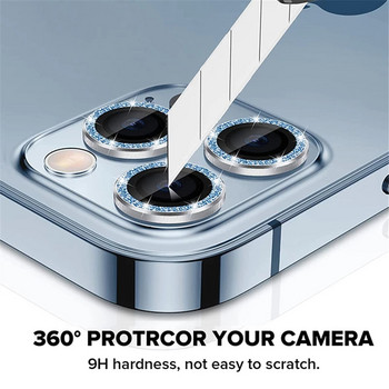 Προστατευτικό γυαλί με μεταλλικό δακτύλιο φακού για iPhone 11 12 13 14 Pro Max Diamond Glitter Camera Protection στο iPhone 12 13 11 14 Pro Max