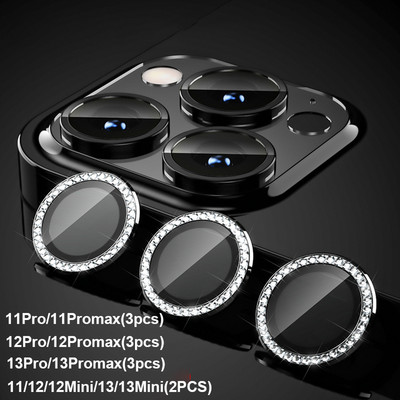 Objektīva metāla gredzena aizsargstikls iPhone 11 12 13 14 Pro Max Diamond Glitter kameras aizsardzība iPhone 12 13 11 14 Pro Max