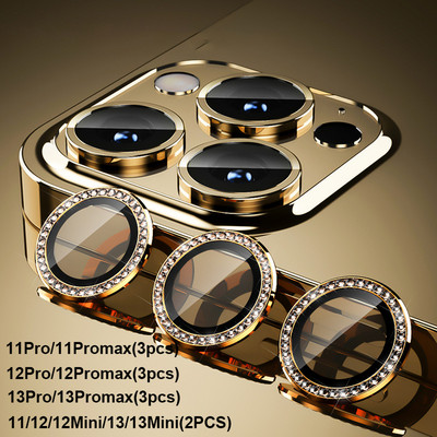 Objektīva metāla gredzena aizsargstikls iPhone 11 12 13 14 Pro Max Diamond Glitter kameras aizsardzība iPhone 12 13 11 14 Pro Max