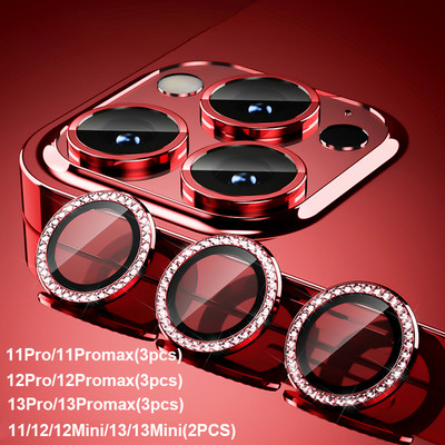 Objektīva metāla gredzena aizsargstikls iPhone 11 12 13 14 Pro Max Diamond Glitter kameras aizsardzība iPhone 12 13 11 14 Pro Max