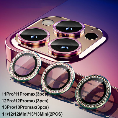 Objektīva metāla gredzena aizsargstikls iPhone 11 12 13 14 Pro Max Diamond Glitter kameras aizsardzība iPhone 12 13 11 14 Pro Max