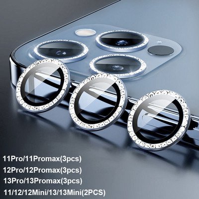 Objektīva metāla gredzena aizsargstikls iPhone 11 12 13 14 Pro Max Diamond Glitter kameras aizsardzība iPhone 12 13 11 14 Pro Max