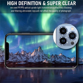 За IPhone 14 13 12 11 Pro Max Diamond Glitter Метален протектор за камера за IPhone 14 Max 12 13 Mini Lnes Стъклен протектор за камера
