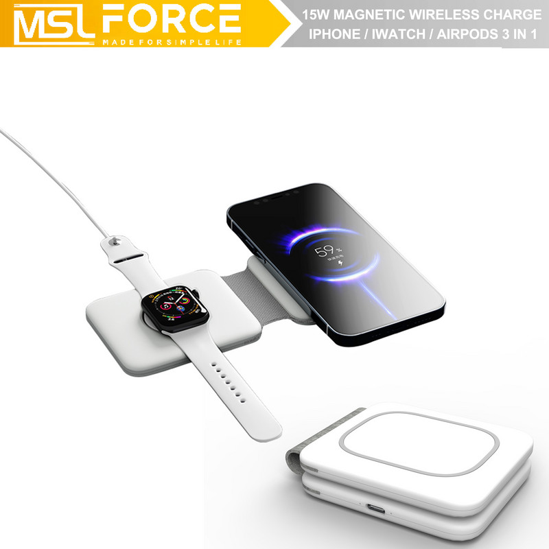 3 ÎN 1 Încărcătorul MagSafe Duo se încarcă convenabil pentru iPhone13 12 Pro/Airpod Pro 3/iWatch 7 6 Încărcătoare rapide portabile de 15 W