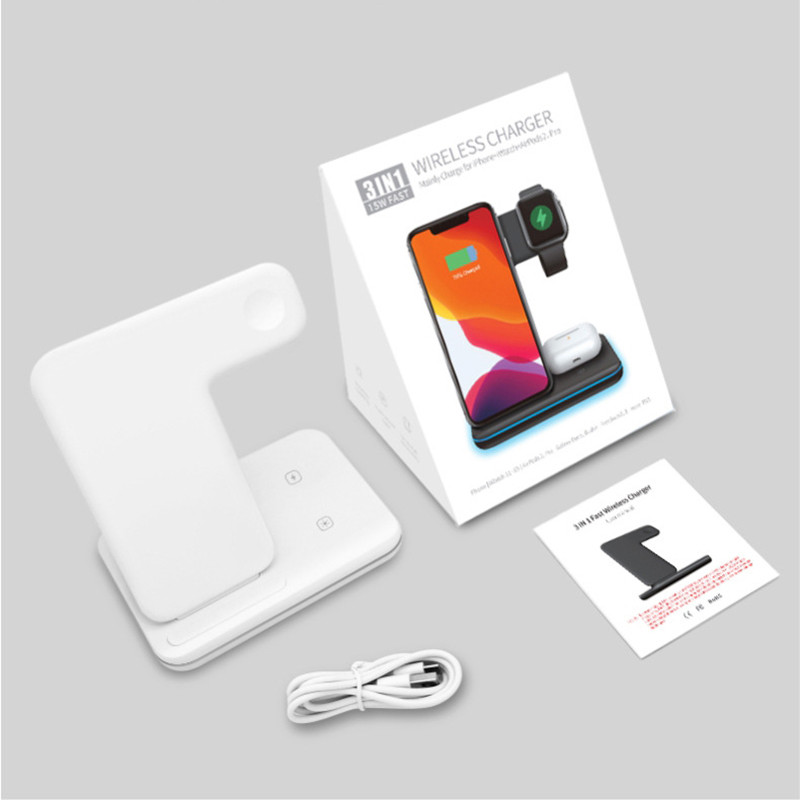Stație de încărcare fără fir 3 în 1 pentru Apple Watch Airpods Pro 15W Încărcătoare rapide cu inducție pentru iPhone 11 12 13 14 Pro Max iWatch