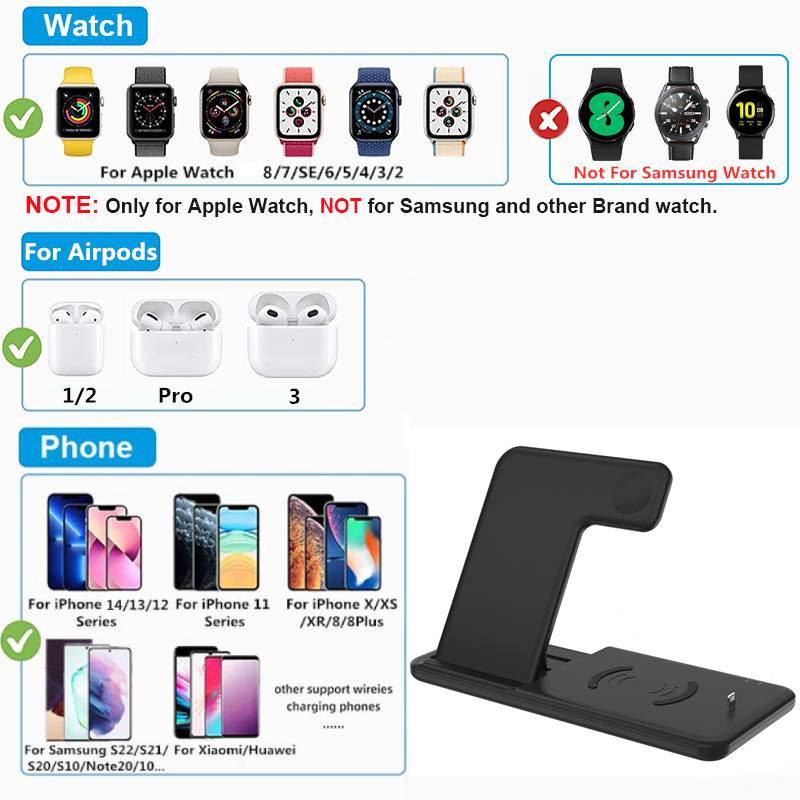 4 u 1 15 W brzi bežični punjač Dock Station za iPhone 14 13 12 11 XS XR X 8 Apple Watch 8 7 6 5 4 3 2 AirPods 3 Pro punjači