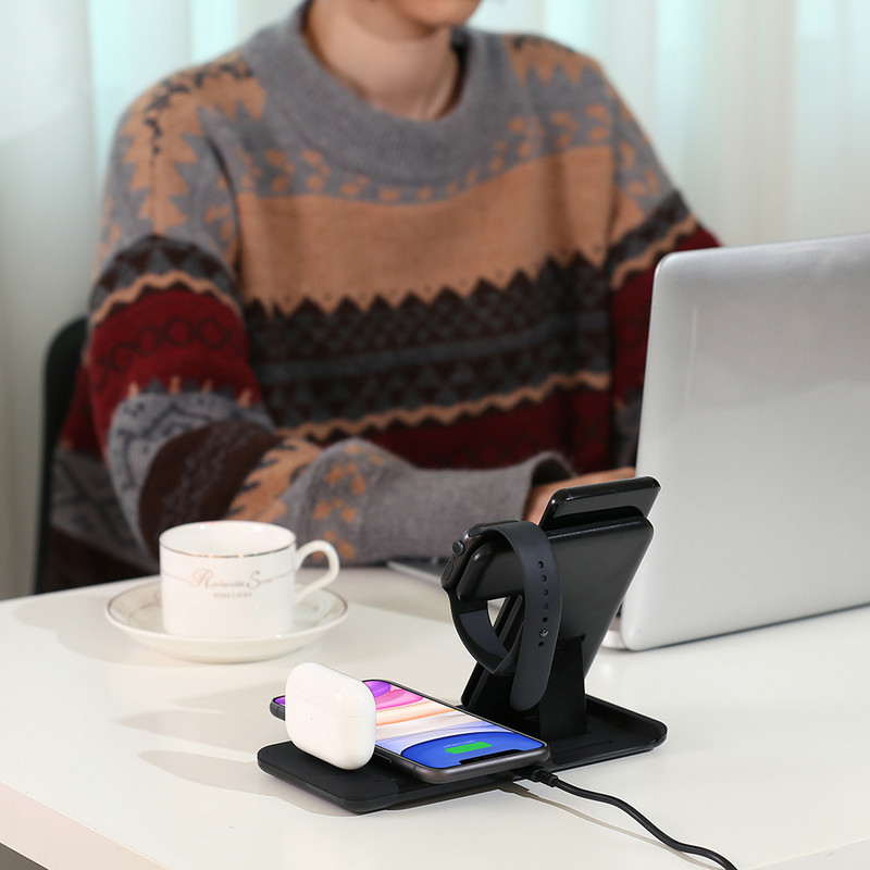 4 u 1 15 W brzi bežični punjač Dock Station za iPhone 14 13 12 11 XS XR X 8 Apple Watch 8 7 6 5 4 3 2 AirPods 3 Pro punjači