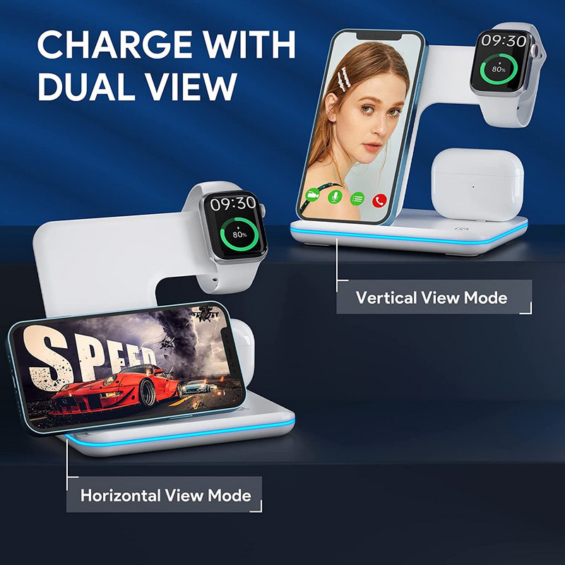 Stalak za bežični punjač za iPhone 13 12 11 XS XR X 8 3 u 1 15W stanica za brzo punjenje Dock za Apple Watch 7 6 SE 5 Airpods Pro
