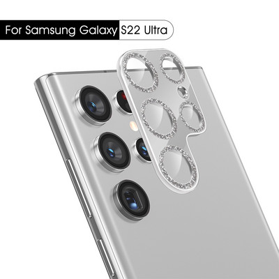 Glitter objektiivi kile Samsung Galaxy S22 Ultra Plus karastatud klaasist kaitseümbris Samsung S22 S22Plus kaamera objektiivi kaitsele