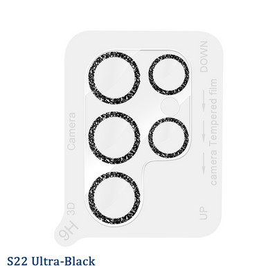 Glitter objektiivi kile Samsung Galaxy S22 Ultra Plus karastatud klaasist kaitseümbris Samsung S22 S22Plus kaamera objektiivi kaitsele