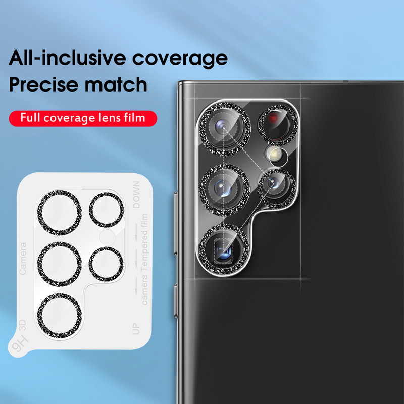 Glitter objektiivi kile Samsung Galaxy S22 Ultra Plus karastatud klaasist kaitseümbris Samsung S22 S22Plus kaamera objektiivi kaitsele