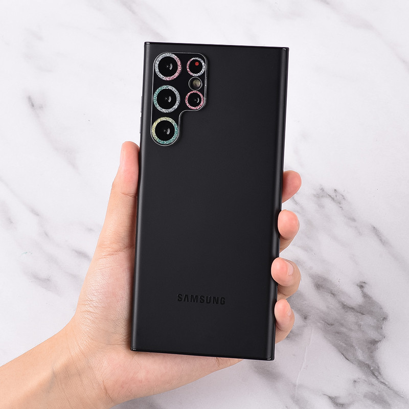 Glitter objektiivi kile Samsung Galaxy S22 Ultra Plus karastatud klaasist kaitseümbris Samsung S22 S22Plus kaamera objektiivi kaitsele